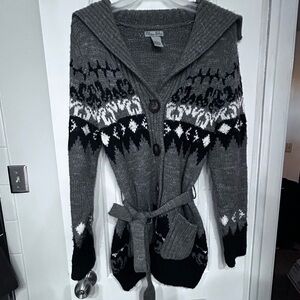 Olivia Sky black gray Aztec tribal cardigan L
